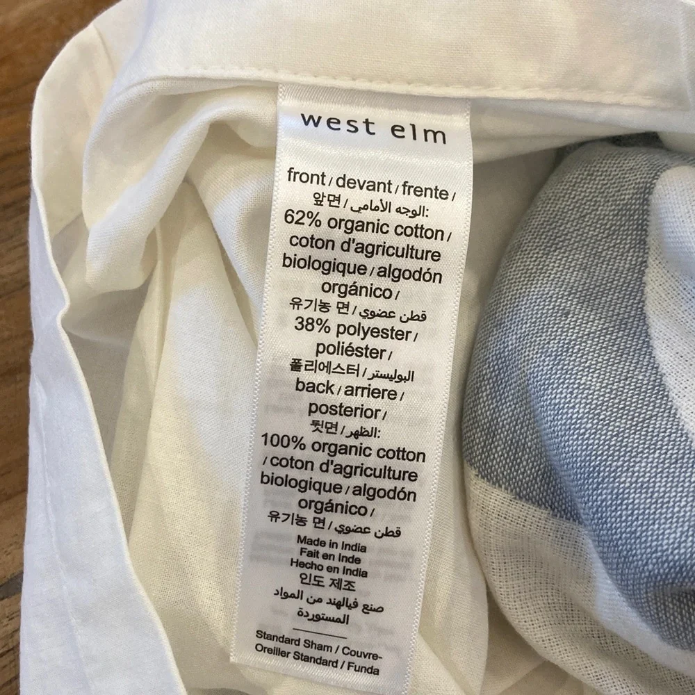West Elm Blue and White Striped Linen Pillow Cover